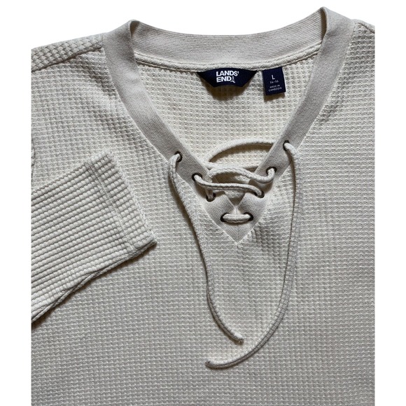 Lands End Women's Large Beige V-Neck Long Sleeve Soft Cable Knit Sweater -C27 - Picture 2 of 5